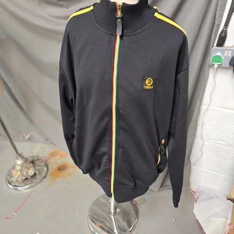 TROJAN BLACK ZIP-UP JACKET WITH NEON ZIPPER TAPE & YELLOW SHOULDERS (MEN'S)-SIZE 2XL