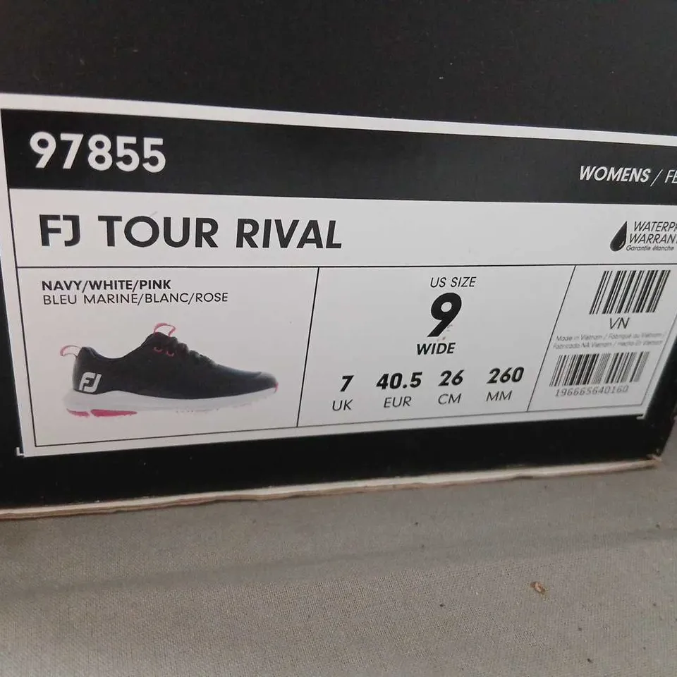 FOOTJOY TOUR RIVAL WOMEN'S GOLF SHOES – NAVY/WHITE/PINK, US 9 WIDE, BOXED