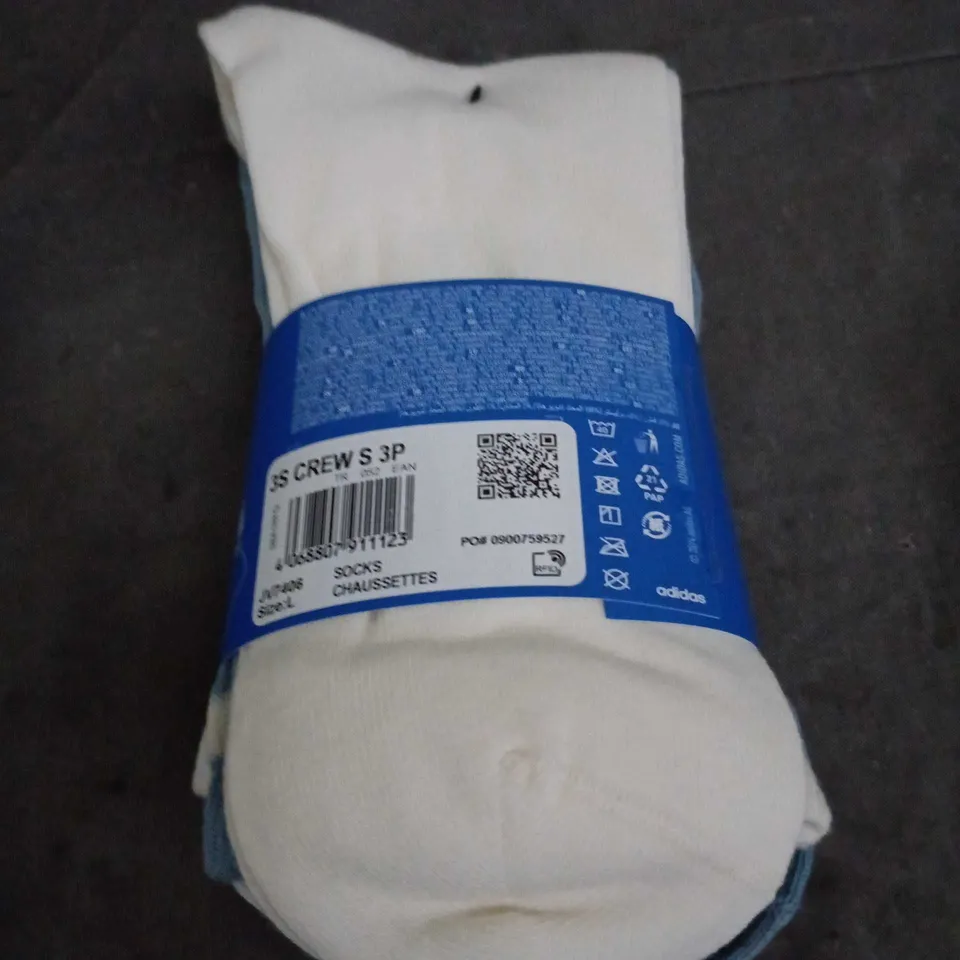 ADIDAS CREW SOCKS – 3 PAIRS, WHITE SIZE 8.5-10