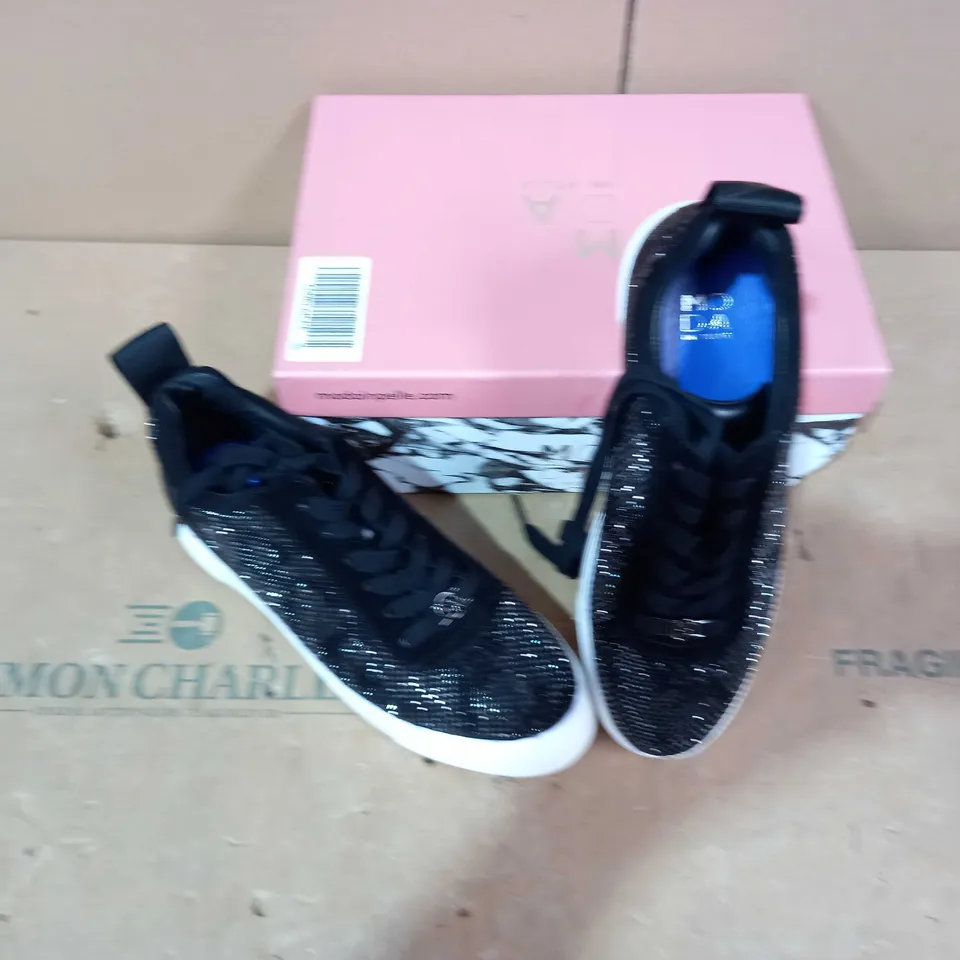 BOXED PAIR OF MODA IN PELLE BLACK SPARKLE TRAINERS - SIZE 38