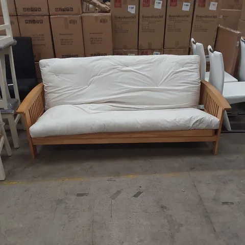 DESIGNER SOLID WOOD 4 SEATER SOFA BED WITH HEAVY CUSHION MATTRESS 