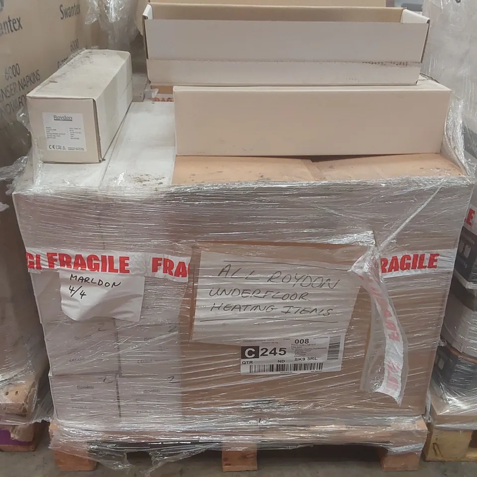 PALLET CONTAINING A VERY LARGE QUANTITY OF ASSORTED ROYDEN UNDERFLOOR HEATING ITEMS