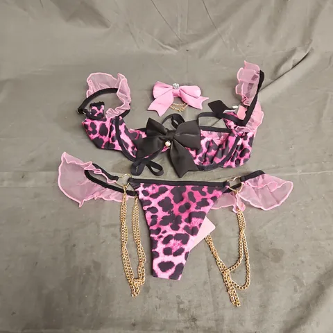 MOE FLAVOUR GYARU LINGERIE SET IN PINK/BLACK LEOPARD SIZE S/M