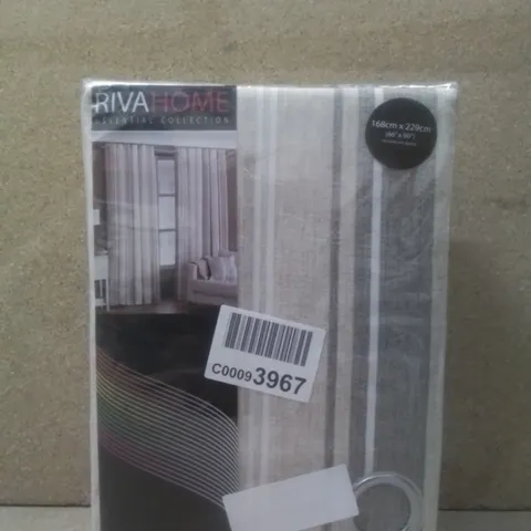 BRAND NEW RIVA HOME FULLY LINED EYELET CURTAINS 168CM X 229CM - GREY/BEIGE