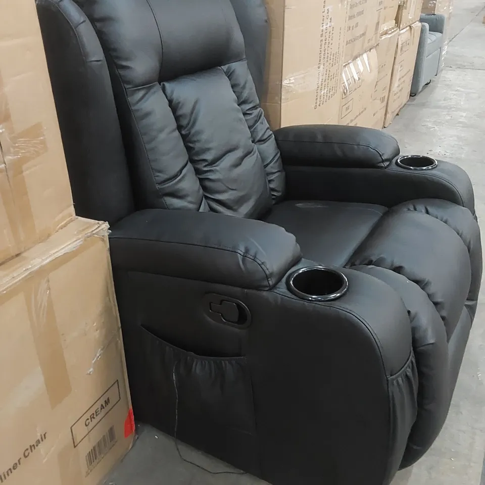 DESIGNER BLACK FAUX LEATHER ROCKING RECLINER CHAIR