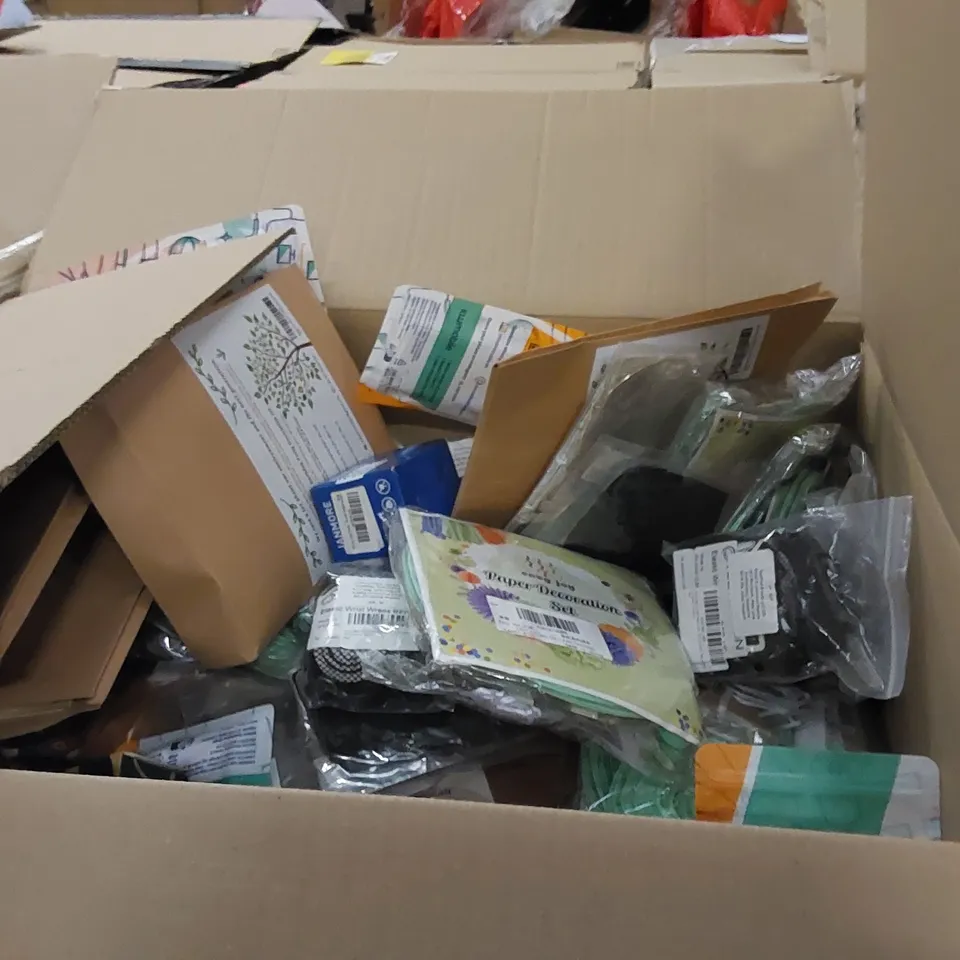 PALLET TO CONTAIN ASSORTED HOUSEHOLD ITEMS AND CONSUMER PRODUCTS. INCLUDING LIGHT BULBS, DECORATIVE ROSES, GLASSES, PAPER DECORATION SETS ETC