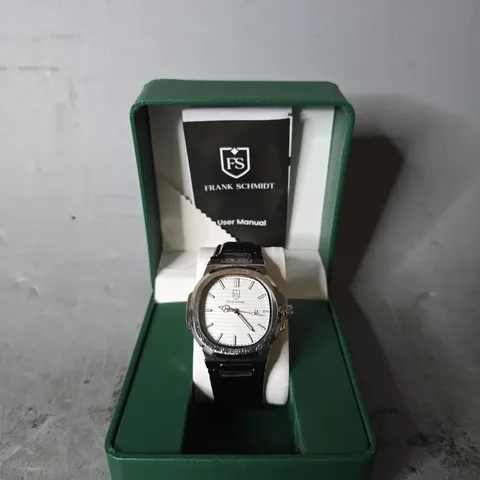 FRANK SCHMIDT WATCH – TEXTURED DIAL WITH DATE – LEATHER STRAP- 3ATM WATER RESISTANT – GIFT BOX 