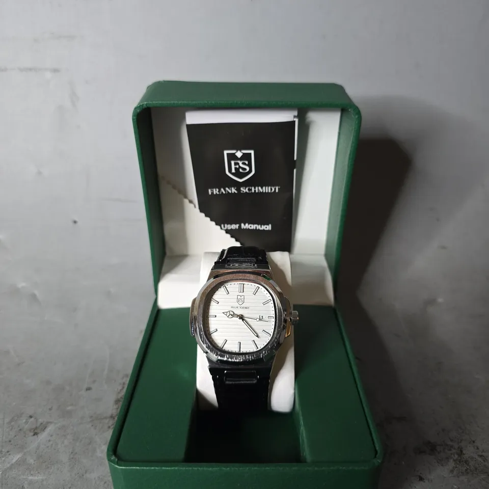 FRANK SCHMIDT WATCH – TEXTURED DIAL WITH DATE – LEATHER STRAP- 3ATM WATER RESISTANT – GIFT BOX 