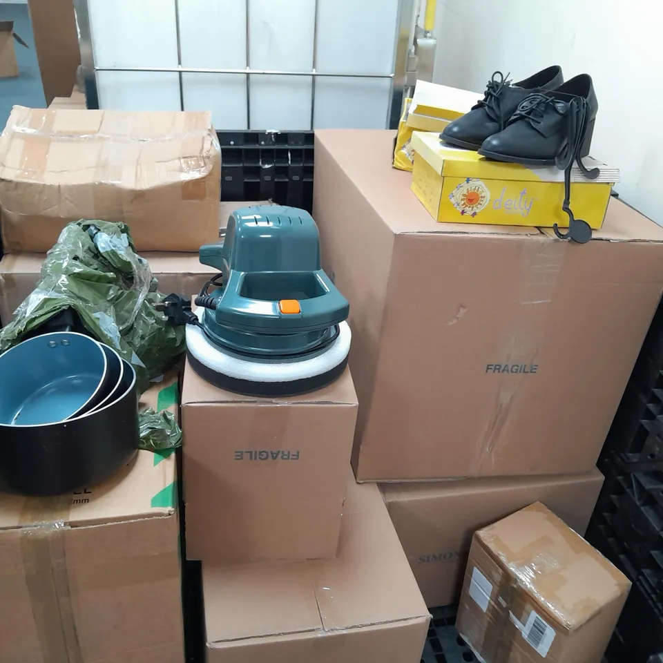 PALLET OF APPROX 8 ASSORTED ITEMS TO INCLUDE TOWER PAN SET, DEITY SHOES, RAC POLISHER ETC - COLLECTION ONLY