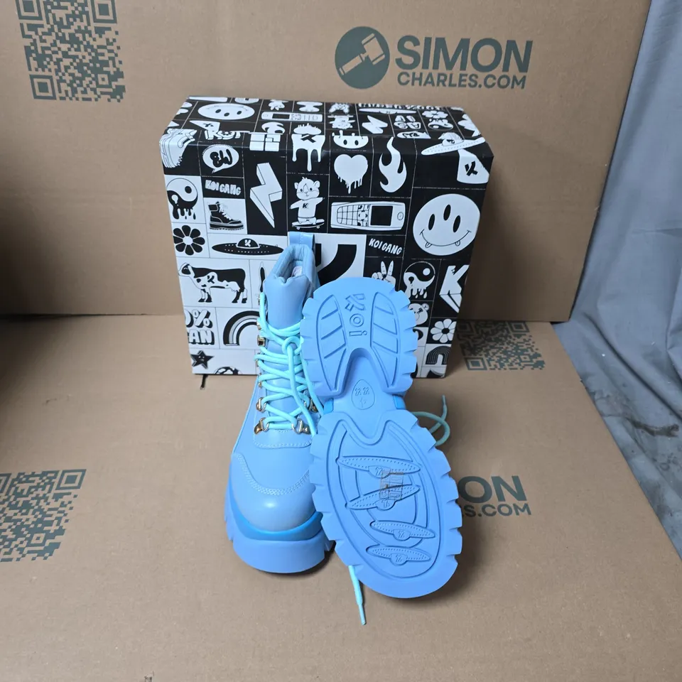 BOXED KOI CRYBABY BLUE VILUN PLATFORM BOOTS UK SIZE 4