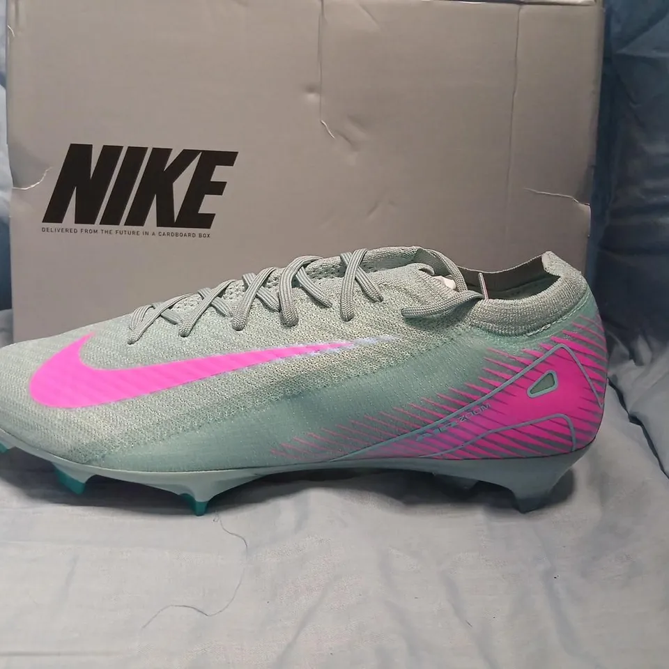 NIKE ZOOM VAPOR 16 ELITE FG FOOTBALL BOOTS – GREY/TEAL WITH PINK SWOOSH, UK 11 (US 13.5)
