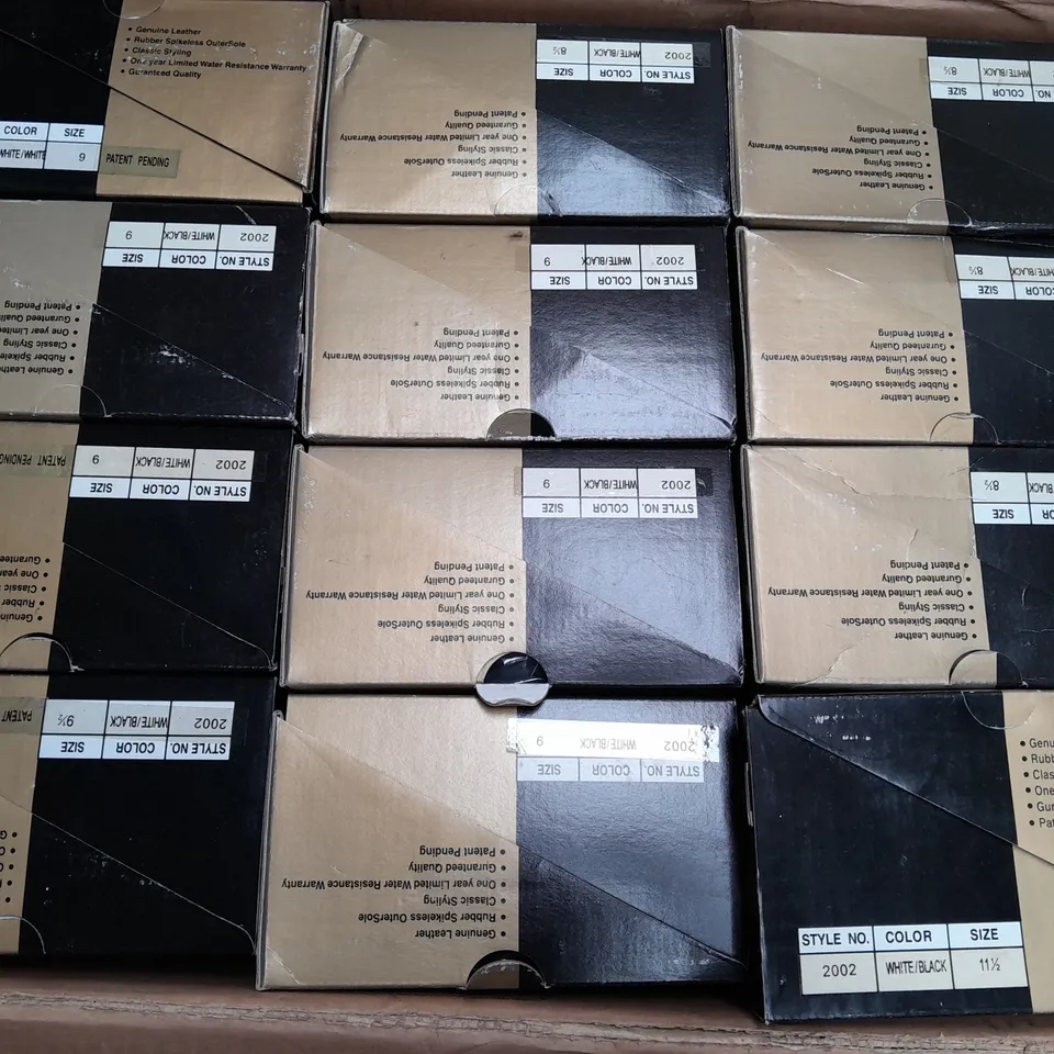 BOX OF APPROX 12 TOP LINE GOLF 2002 WHITE / BLACK SHOES IN VARIOUS SIZES