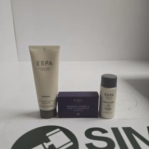 ESPA SKINCARE SET β BODY LOTION TUBE 75ML, SMALL BOTTLE BODY LOTION 40ML & BOXED CLEANSING BAR