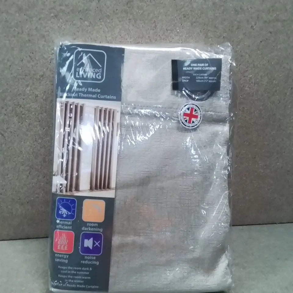 BRAND NEW ENHANCED LIVING BLACKOUT THERMAL CURTAINS 229 X 183CM (LATTE)