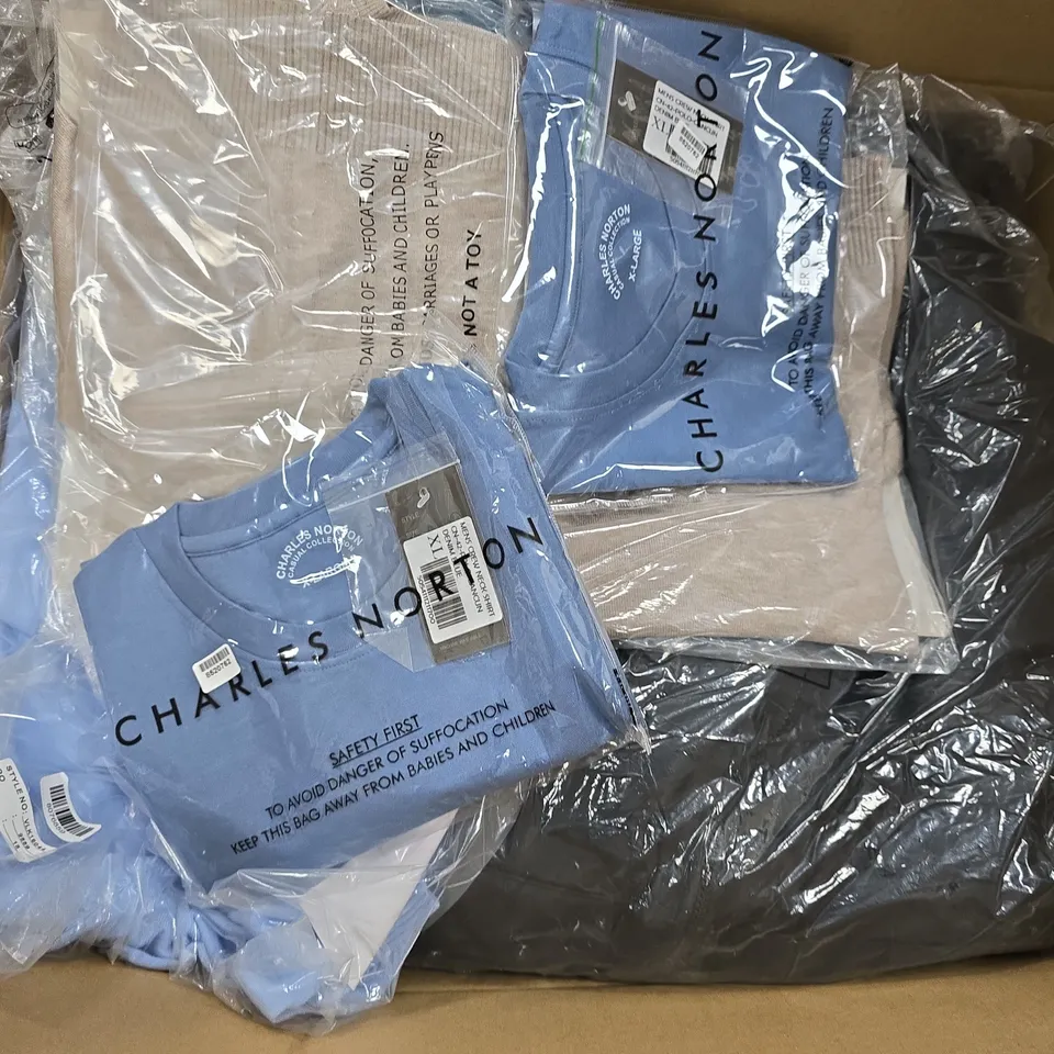 APPROXIMATELY 30 ASSORTED CLOTHING ITEMS IN VARIOUS SIZES, STYLES & COLOURS TO INCLUDE BRANDS SUCH AS CHARLES NORTON, REGATTA, PURE & NATURAL, ETC - COLLECTION ONLY
