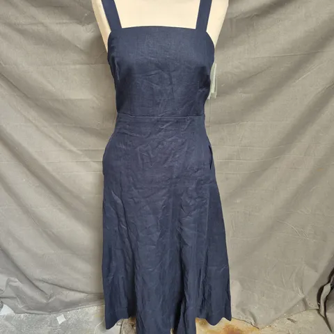 MINT VELVET BOW BACK LINEN DRESS - NAVY - SIZE 8