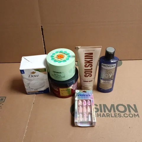 APPROXIMATEY 20 ASSORTED HEALTH AND BEAUTY PRODUCTS TO INCLUDE - DOVE BEAUTY CREAM BARS - SOLSKIN TANNING MOISTURISER AND CLAIRE'S PRESS ON NAILS