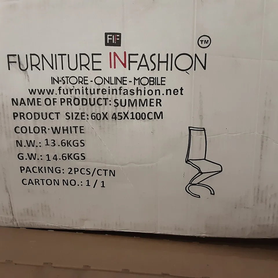 BOXED DESIGNER CHAIRS PACK OF 2 IN WHITE - 60 X 45 X 100 CM 