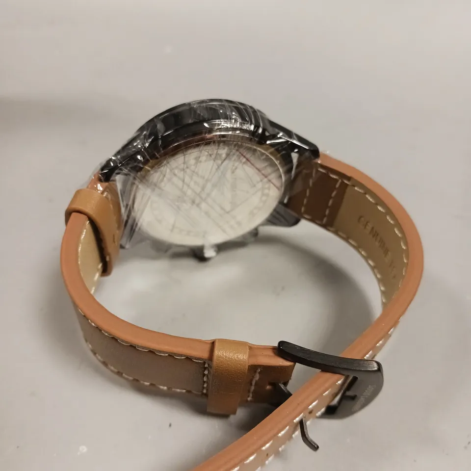 MENS LOUIS LACOMBE CHRONGRAPH WATCH – 3 SUB DIALS – BLACK CASE – LEATHER STRAP