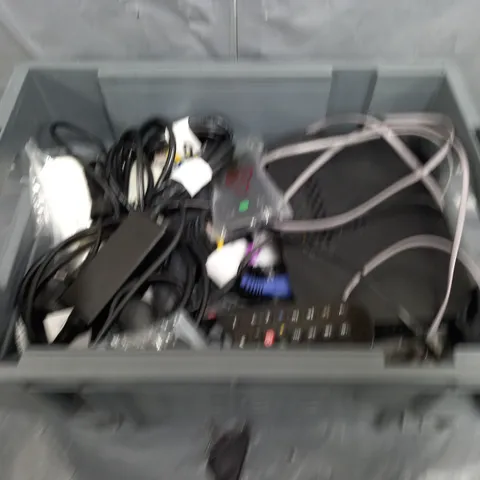 BOX OF ASSORTED HOUSEHOLD ITEMS TO INCLUDE REMOTE CONTROLS AND SKY BOXES