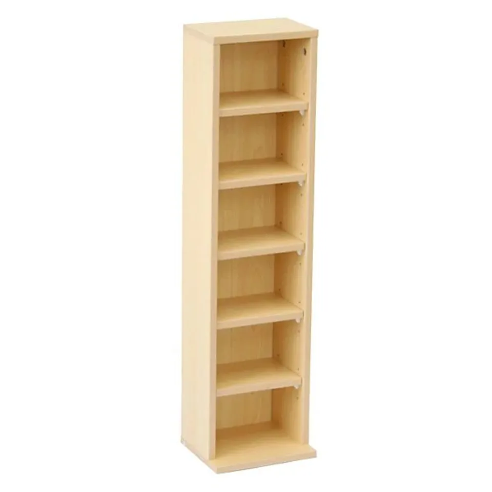 BOXED OYPLA 6 TIER BEECH WOODEN CD GAME BOOK SHELF STORAGE TOWER RACK