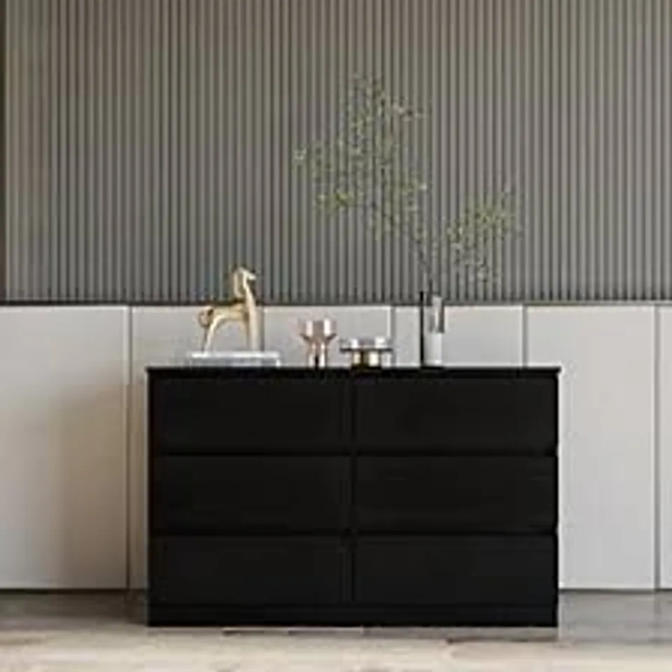 BOXED MALVERN 6 DRAWER CHEST BLACK RECESSED HANDLES (2 BOXES)