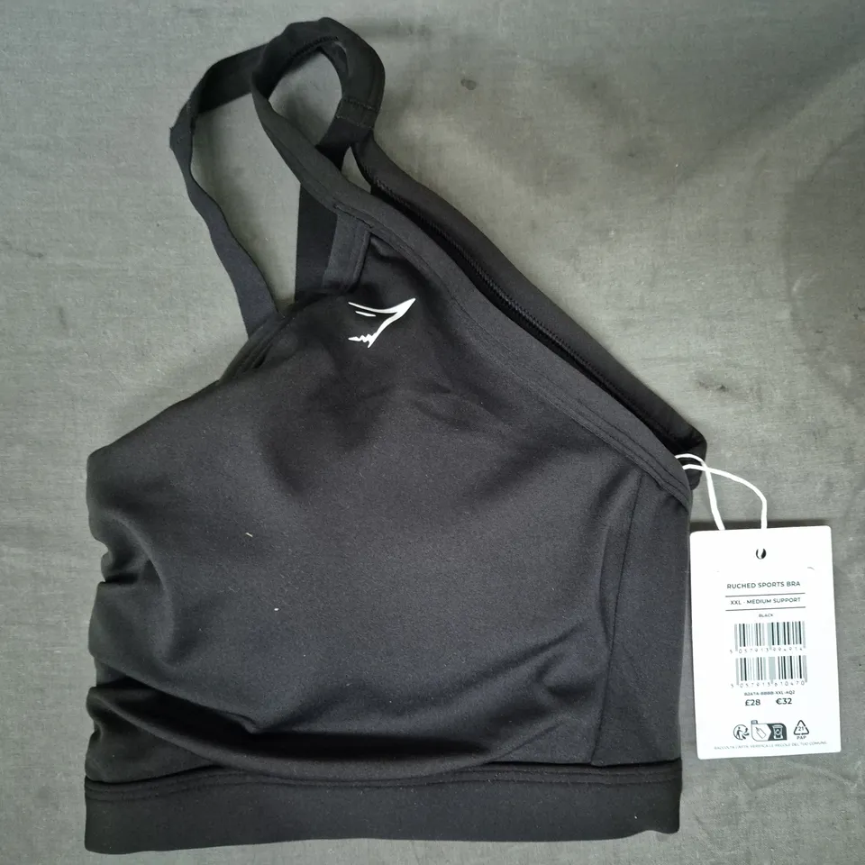 GYM SHARK RUCHED SPORTS BRA IN BLACK SIZE XXL