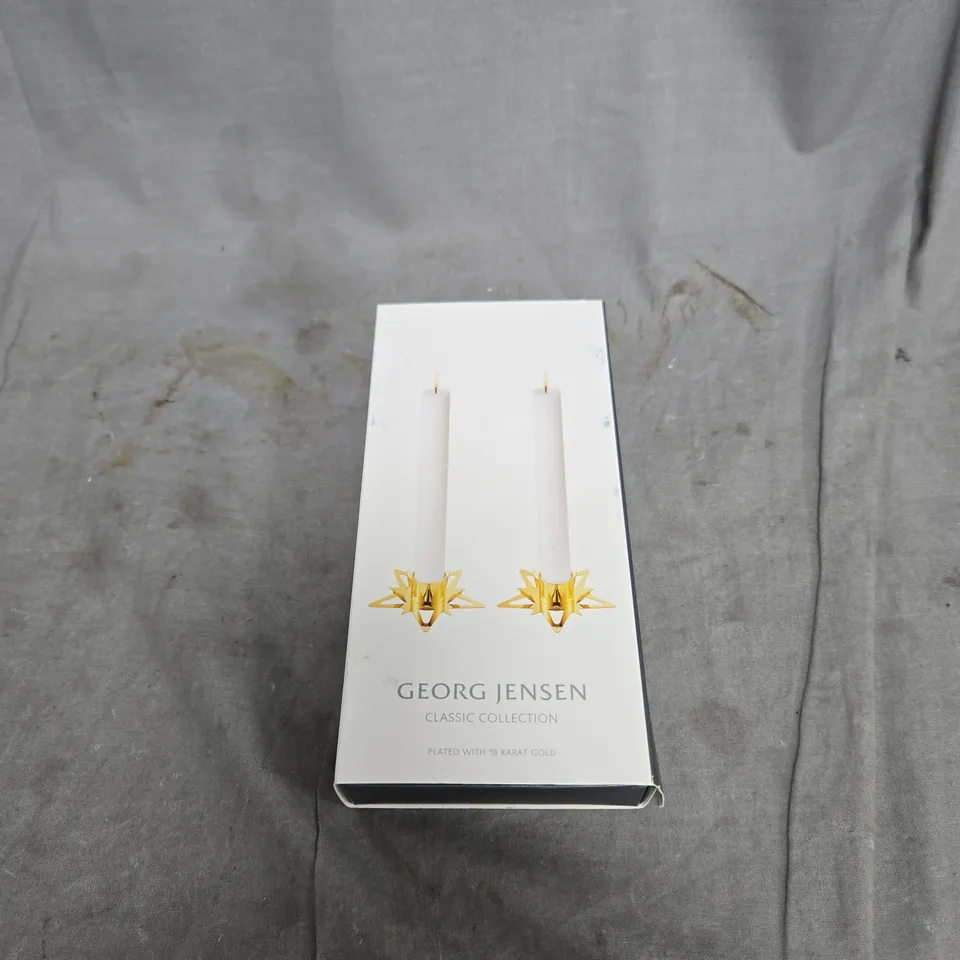 GEORG JENSEN CLASSIC CHRISTMAS STAR CANDLEHOLDERS - 2-PIECE, 18K GOLD PLATED