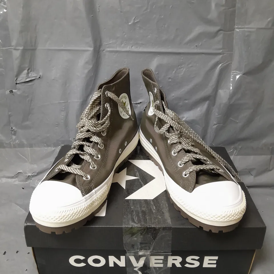 CONVERSE ART OF OUTDOOR POLYESTER HI TOP TRAINERS - LIGHT BROWN - SIZE 10