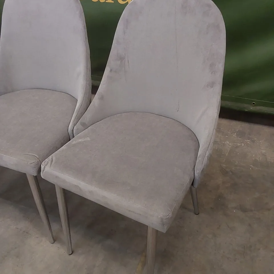 SET OF 6 RICCO GREY VELVET UPHOLSTERED DINING CHAIRS WITH CHROME LEGS
