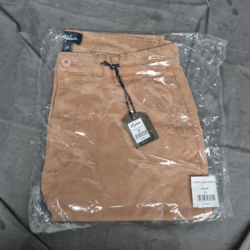 BAGGED RYDALE RUPERT CHINO SHORTS – SAND, UK 34
