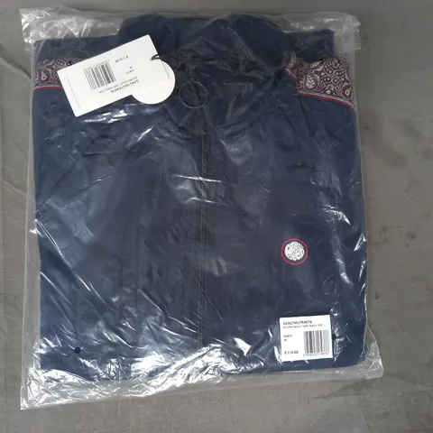 PRETTY GREEN ECLIPSE PAISLEY TAPE TRACK TOP IN NAVY SIZE M