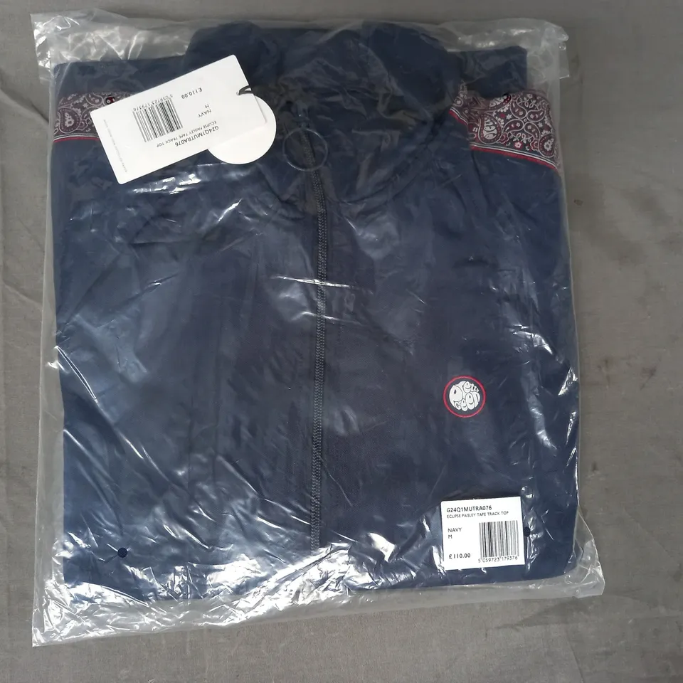 PRETTY GREEN ECLIPSE PAISLEY TAPE TRACK TOP IN NAVY SIZE M