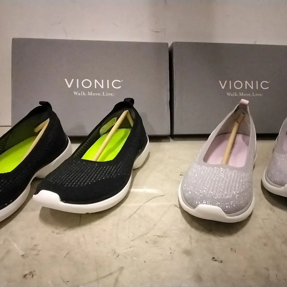 BOXED VIONIC BALLERINA,  BLACK , SIZE 5 , 2 PAIRS AND 4 PAIRS IN GREY SIZE 5.5 