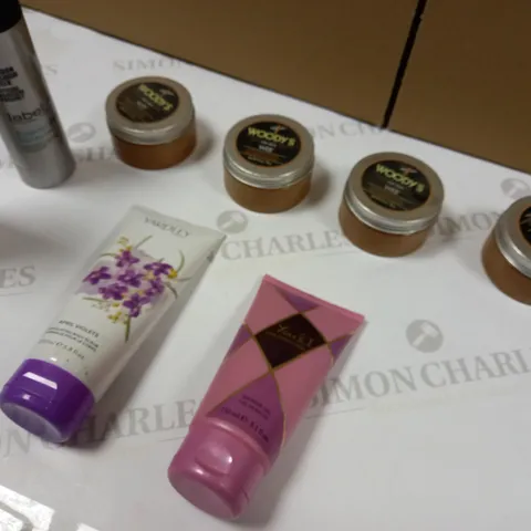 LOT OF APPROX 8 ASSORTED BEAUTY/HAIR PRODUCTS TO INCLUDE: YARLEY, WOODY'S, CLYNOL