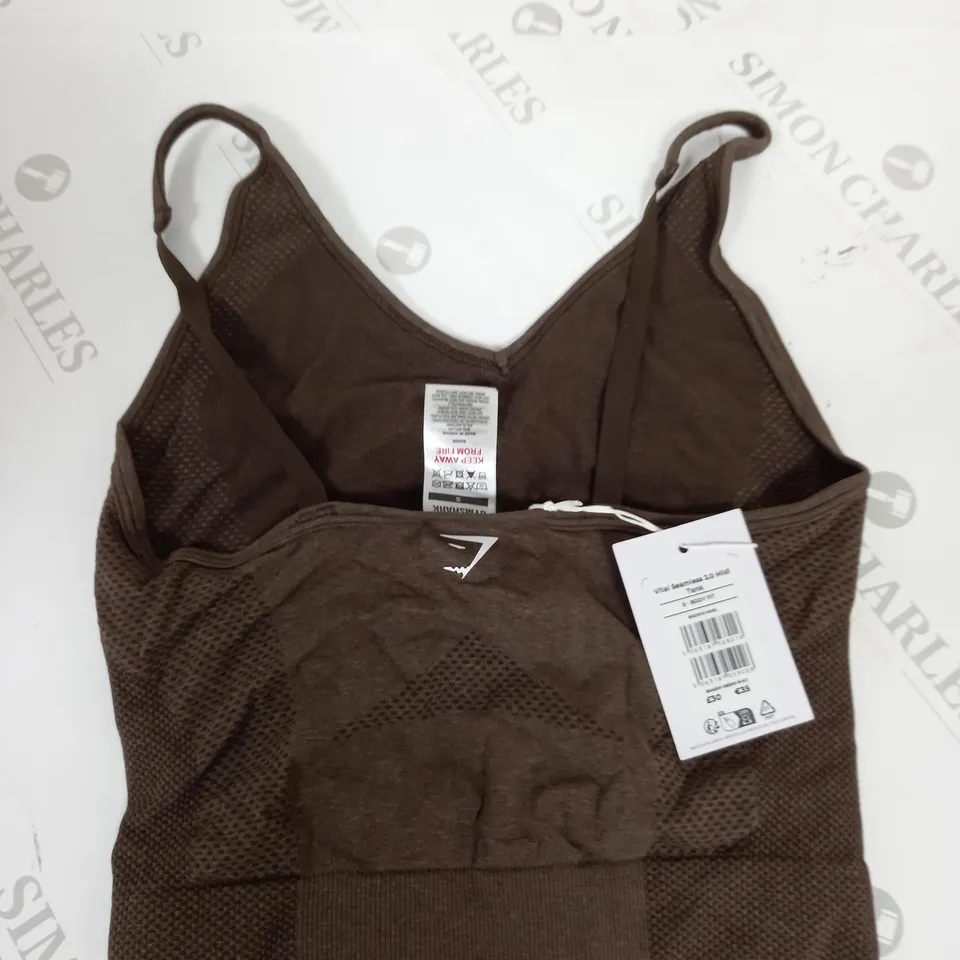 GYMSHARK VITAL SEAMLESS 2.0 MIDI TANK IN BROWN - S