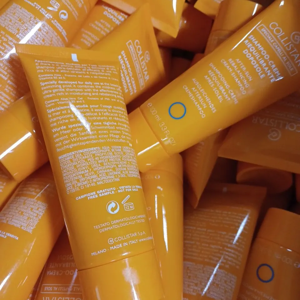 BOX OF APPROX 120 X 100ML COLLISTAR AFTER-SUN REBALANCING SHAMPOO