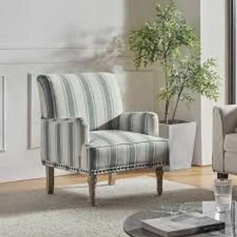 BOXED BATTISTA FARMHOUSE WOODEN UPHOLSTERED ARMCHAIR WITH NAILHEAD TRIM - GREY (1 BOX)