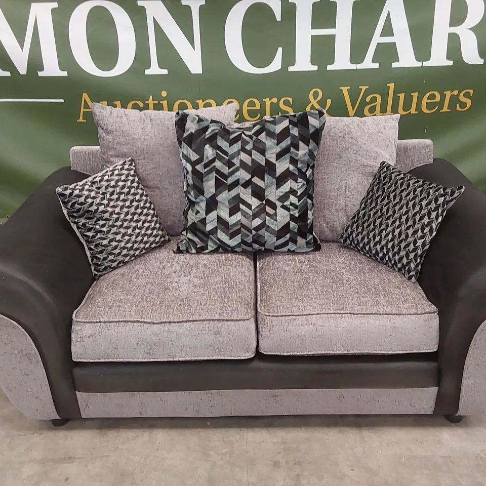 DESIGNER FABRIC/FAUX LEATHER 2 SEATER SCATTER BACK SOFA