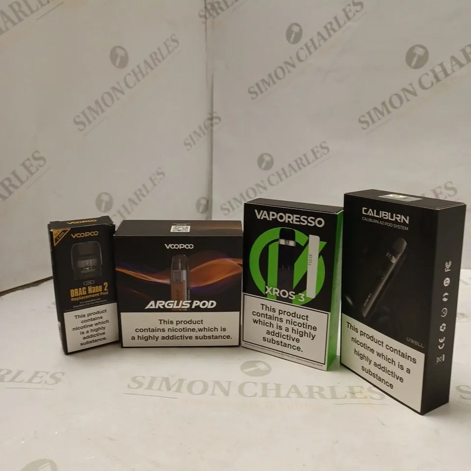 BOX OF APPROX 10 ITEMS TO INCLUDE VOOPOO ARGUS POD, VAPORESSO XROS 3, CALIBURN A2.