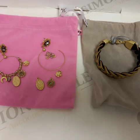 KATE THORNTON GOLD PLATED BRACELET + BIBI BIJOUX GOLD LUCKY CHARM DROP EARRINGS
