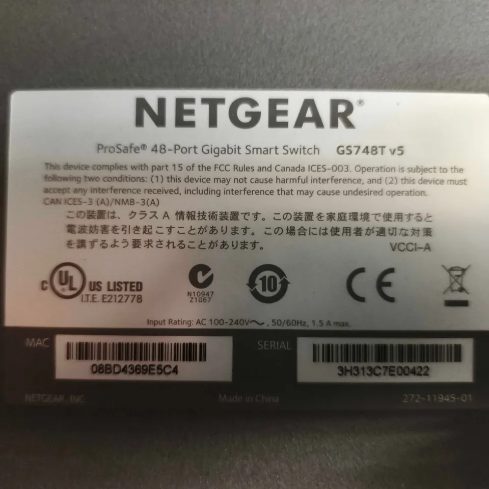 NETGEAR PROSAFE GS748T 48-PORT GIGABIT SMART SWITCH – RACKMOUNT, 2 SFP COMBO PORTS