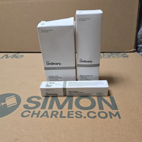 3 X THE ORDINARY PRODUCTS TO INCLUDE MULTI PEPTIDE LASH AND BROW SERUM + AZELAIC ACID SUSPENSION 10% ETC