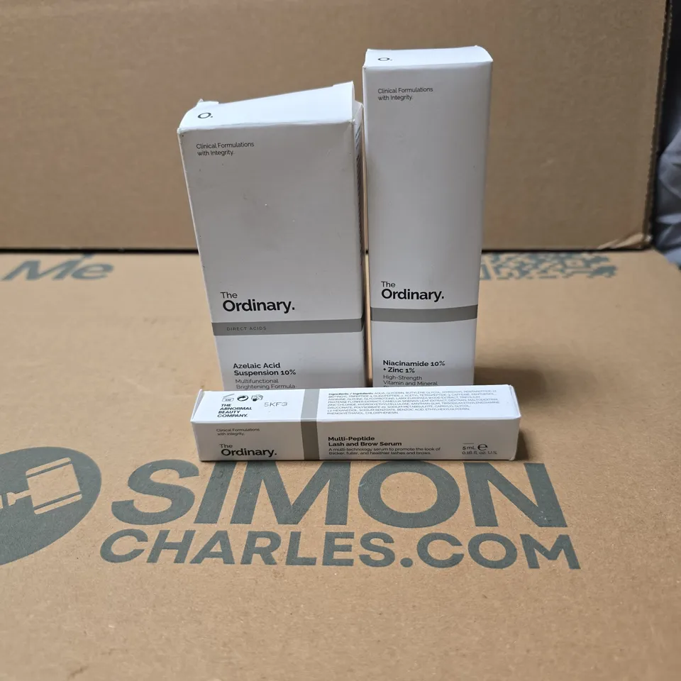 3 X THE ORDINARY PRODUCTS TO INCLUDE MULTI PEPTIDE LASH AND BROW SERUM + AZELAIC ACID SUSPENSION 10% ETC