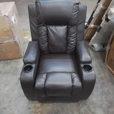 DESIGNER EASY CHAIR IN FAUX BROWN LEATHER