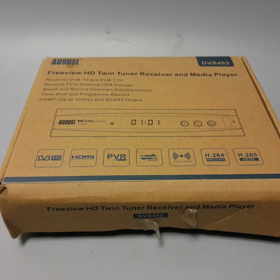 BOXED AUGUST FREEVIEW HD TWIN TUNER RECEIVER AND MEDIA PLAYER