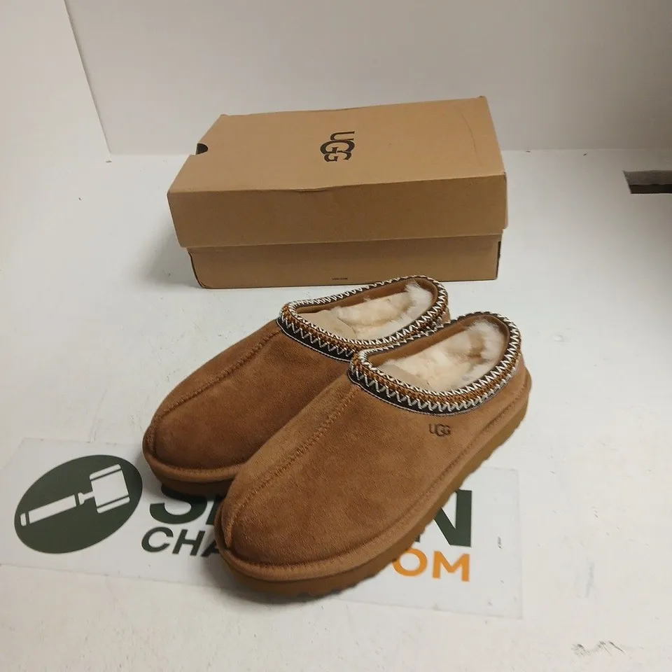 UK 6 UGG TASMAN II WOMEN'S SLIPPERS – BROWN SUEDE, SHEARLING LINING