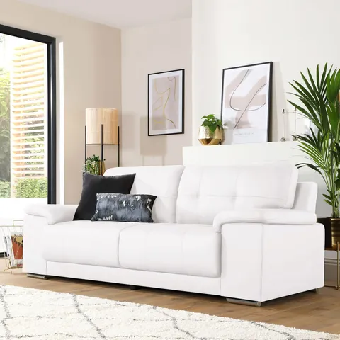 BOXED KANSAS 3 SEATER SOFA, WHITE PREMIUM FAUX LEATHER (1 BOX)