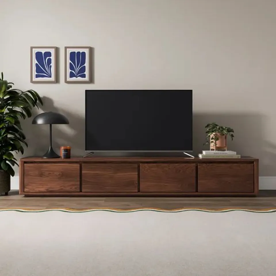 BOXED DUNHELM MALIK 4 DOOR TV STAND WALNUT (1 BOX)