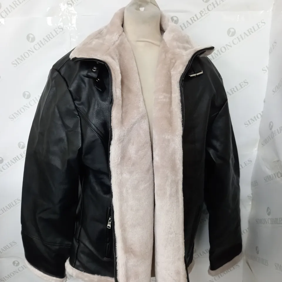 SNULLO FAUX SHEEP SKIN JACKET IN BLACK - 2XL